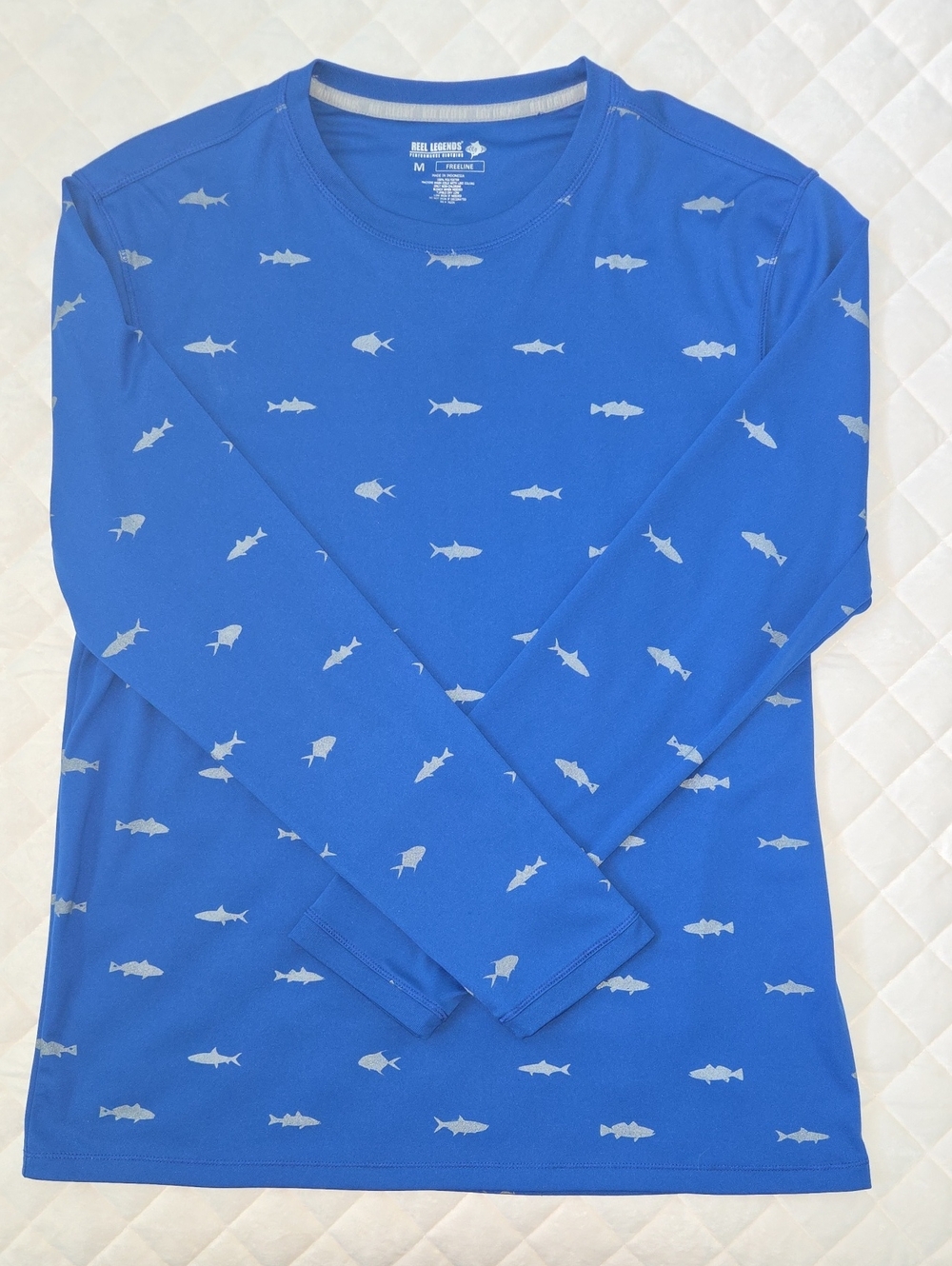 Reel Legends Blue Long-Sleeve Performance Tee with Fish Print